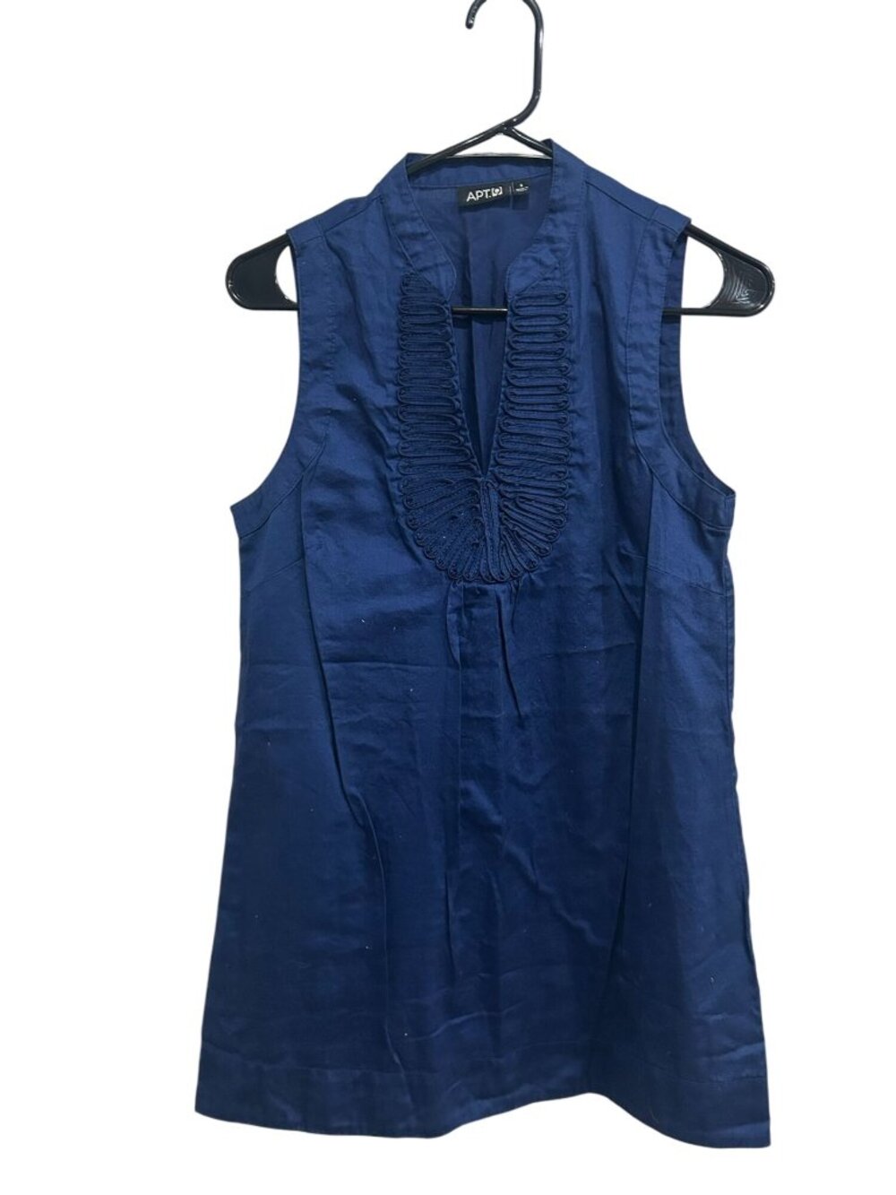 APT.9 Small Navy Sleeveless Tunic Top Ruched V-Neck Minimalist Clean Girl